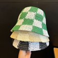 thumbnail image 2 of CoCopeaunts Straw Bucket Hat for Women Plaid Patchwork Crochet Fisherman Hat Outdoor Sun Protection Hollow Ladies Bucket Cap, 2 of 8