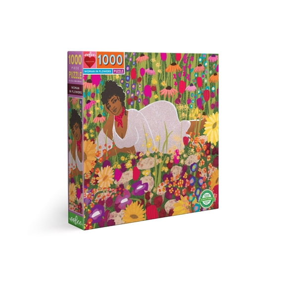 eeBoo Piece and Love Woman in Flowers 1000 Piece Square Jigsaw Puzzle, 23" x 23" square, Ages 14 and Up