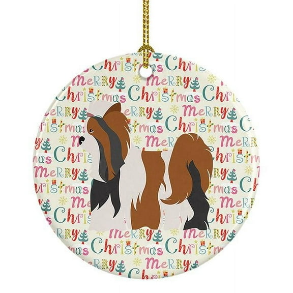 Biewer Terrier Merry Christmas Ceramic Ornament 2.8 in x 2.8 in