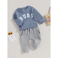 thumbnail image 3 of xiaxaixu Toddler Boys 2PCS Pants Fall Outfits Sets Long Sleeve Letter Embroidery Tops and Drawstring Pants Sets, 3 of 9