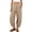 Khaki women cotton linen pants a1, variant on Cagogo Women Cotton Linen Wide Leg Harem Pants for Summer Casual Elastic Waist with Pockets Solid Loose Ankle Crop Palazzo Trousers Beach Vacation Lounge, Navy L