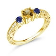 thumbnail image 2 of Gem Stone King 1.90 Ct Yellow Citrine Blue Created Sapphire 18K Yellow Gold Plated Silver Ring (Size 5), 2 of 4