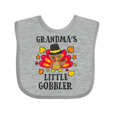 

Inktastic Grandmas Little Gobbler with Turkey and Leaves Gift Baby Boy or Baby Girl Bib