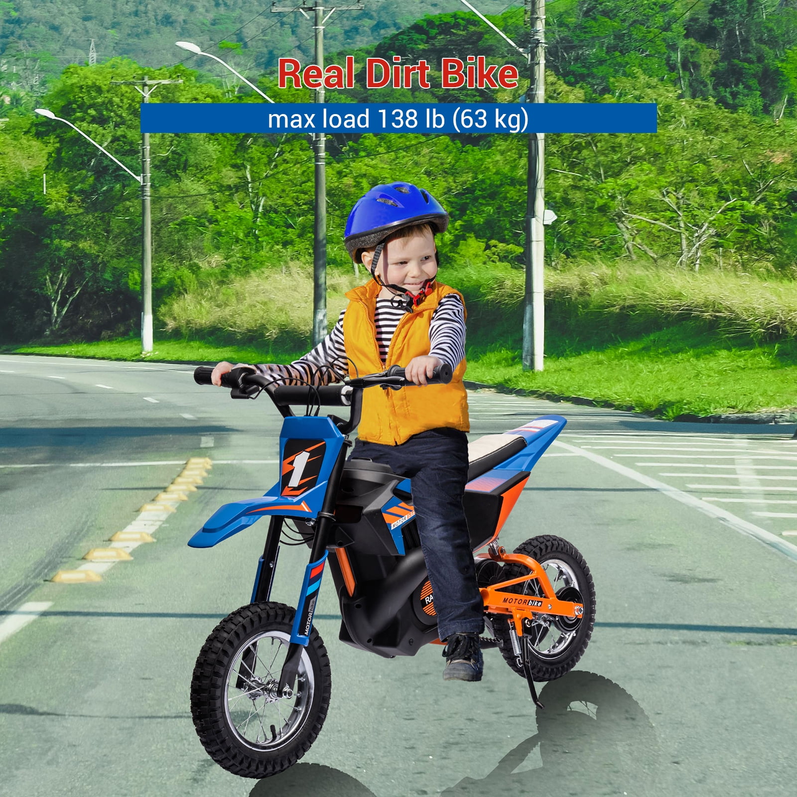 24V Electric Dirt Bike for Kids 8-12 Years, 250W Motor Off-Road Motorcycle with 13.6MPH Speed, Air-Filled Tires & Metal Suspension, 139LB Capacity