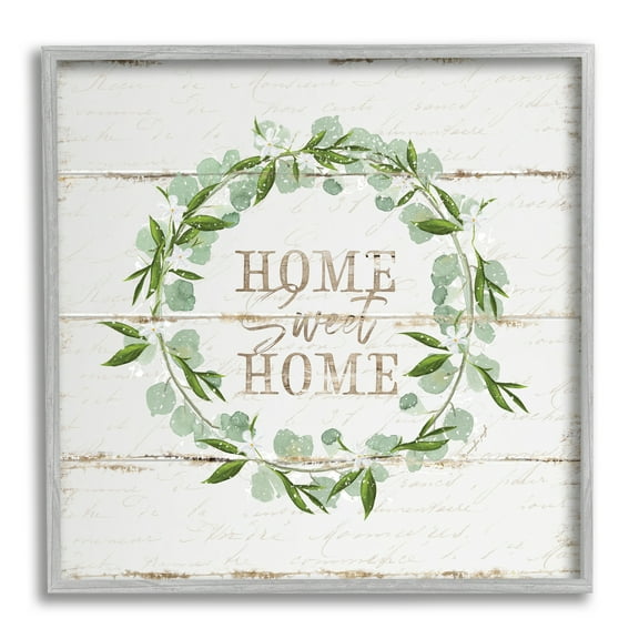 Stupell Industries Sweet Home Greeting Eucalyptus Wreath Rustic Plank Pattern, 12 x 12, Designed by Jennifer Pugh