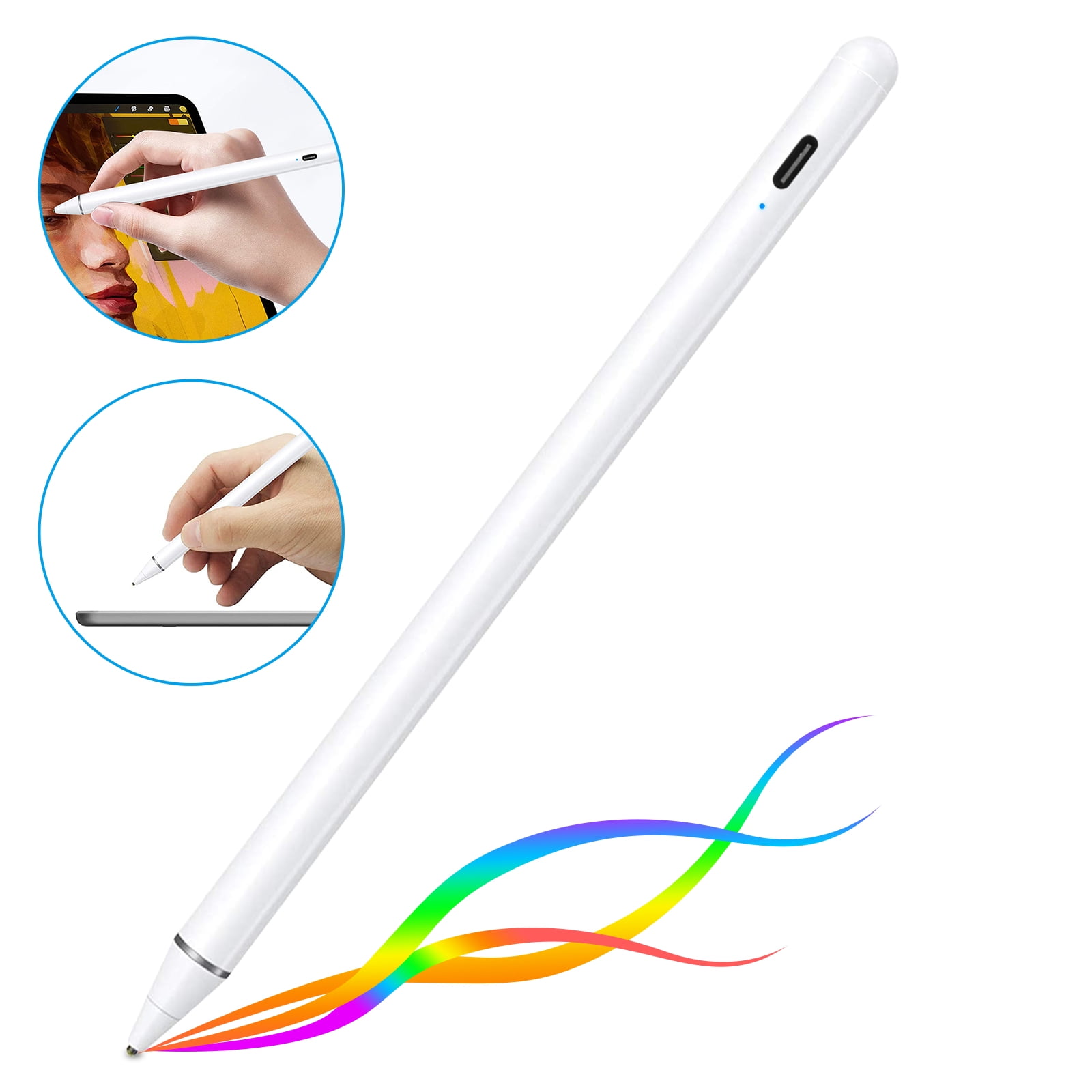 Active Stylus Pen Compatible for Touch Screens Digital Rechargeable Stylish Pencil universal with Touch Function Stylus pen for iPhone/iPad Pro/Air/Mini/iPhone/Android and Most Touch screens White 