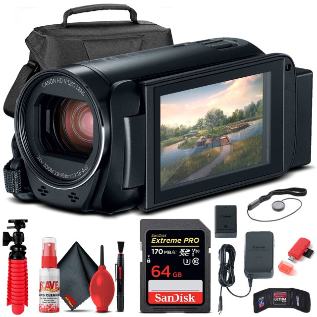 Canon VIXIA HF R800 Camcorder (Black) (1960C002) + 64GB Card + Case + More