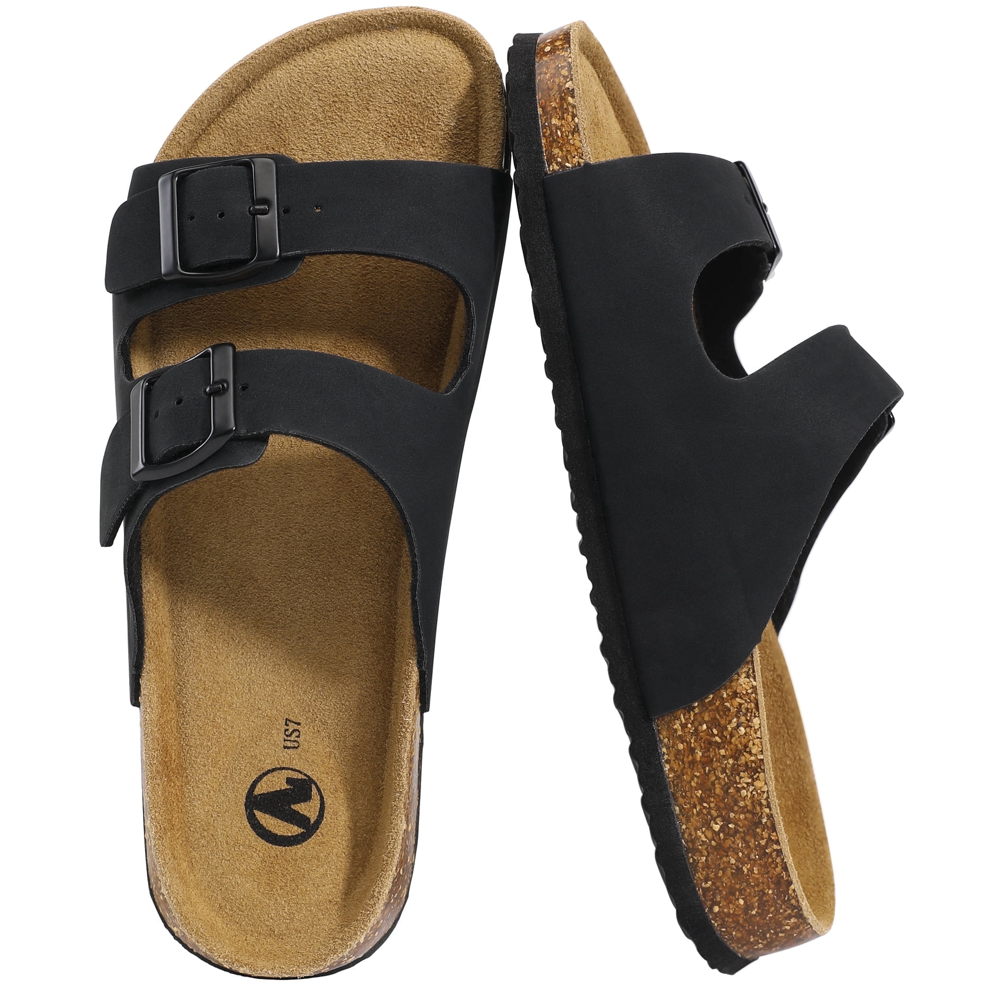 festooning Women's Cork Sandals Slip On Slide Sandals with Adjustable Buckle Summer Sandals for Women Black 9