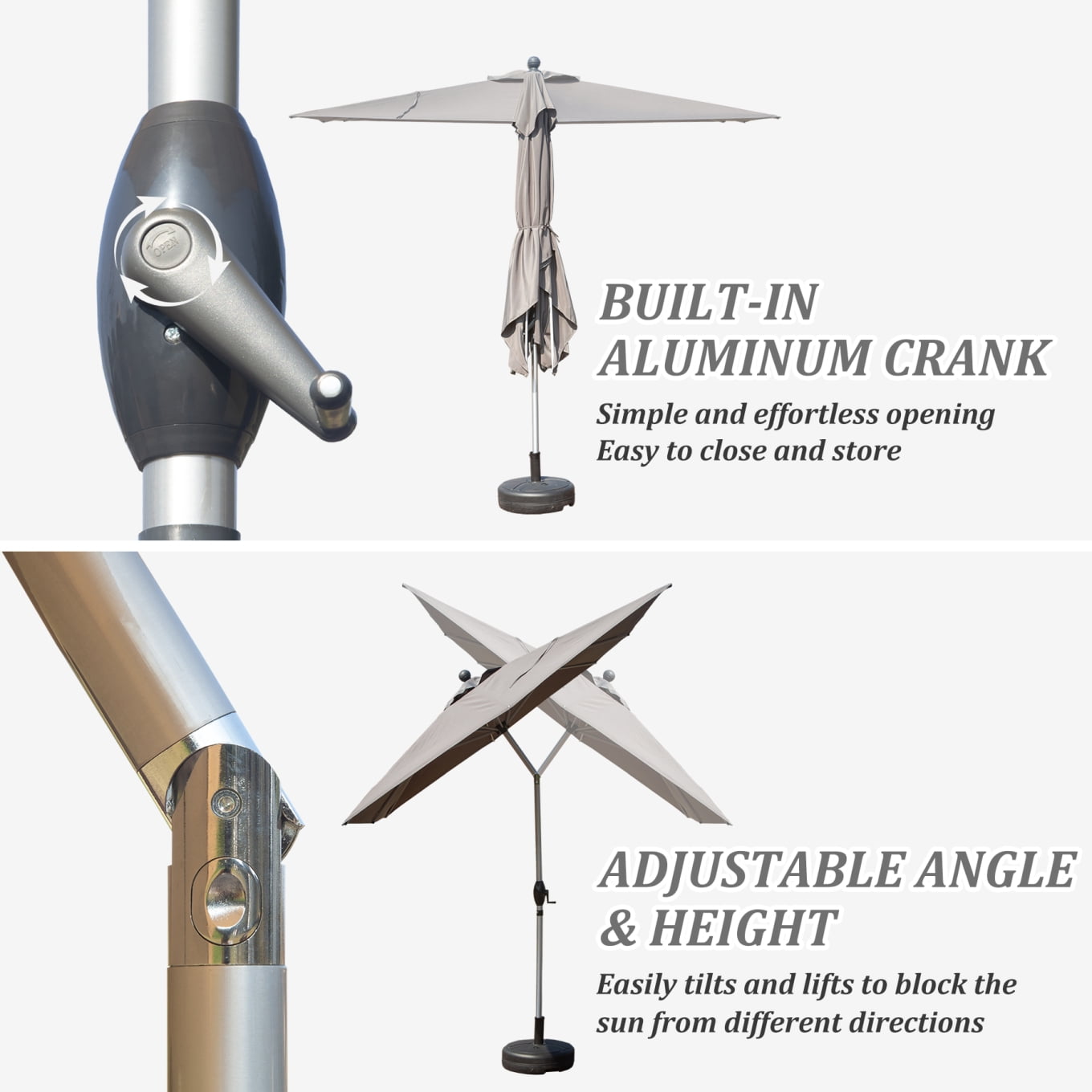 10FT Outdoor Patio Umbrella, Rectangle Market Umbrella with Push Button Tilt and Crank, Table Umbrella 8 Sturdy Ribs UV Protection for Deck, Backyard, Pool, Grey
