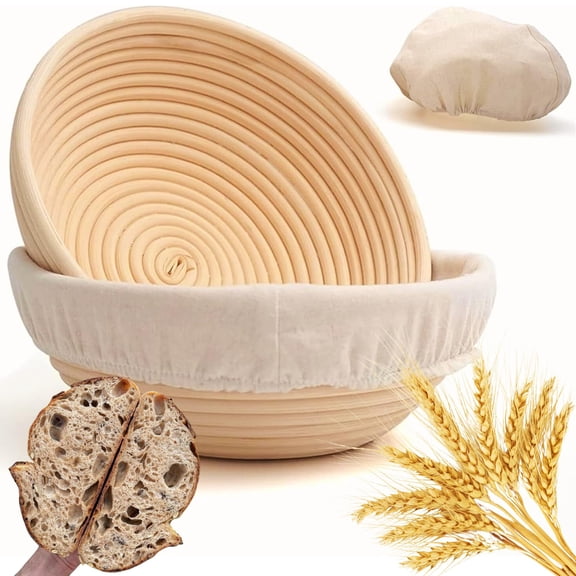 Banneton Bread Proofing Basket 2 Pack 9 Inch Round With Liner For Professional & Home Sourdough Baking Artisan (set Of 2 9" Round)