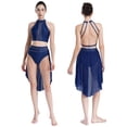 thumbnail image 3 of Traje de danza moderna lírica para Ballet y gimnasia para mujer, traje de patinaje artístico con diamantes de imitación brillantes, Top corto con bragas con falda fluida, 3 of 5