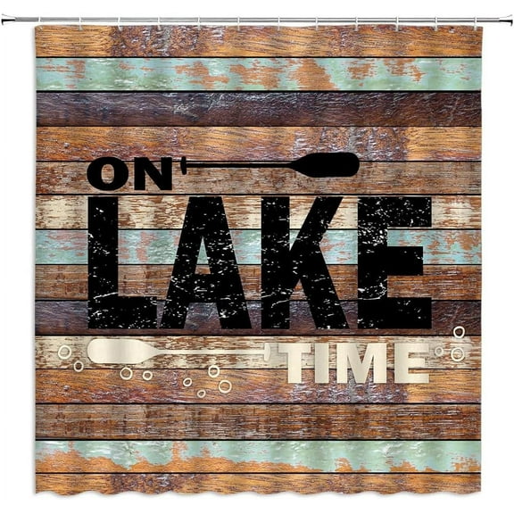 Rustic Lake Cabin Shower Curtain Relax Lake Rules Inspirational Quotes Vintage Wooden Board Barn Door Plank Farmhouse Country Lakeside Cottage Lodge Camping RV Decor Fabric Bathroom Curtain with Hook