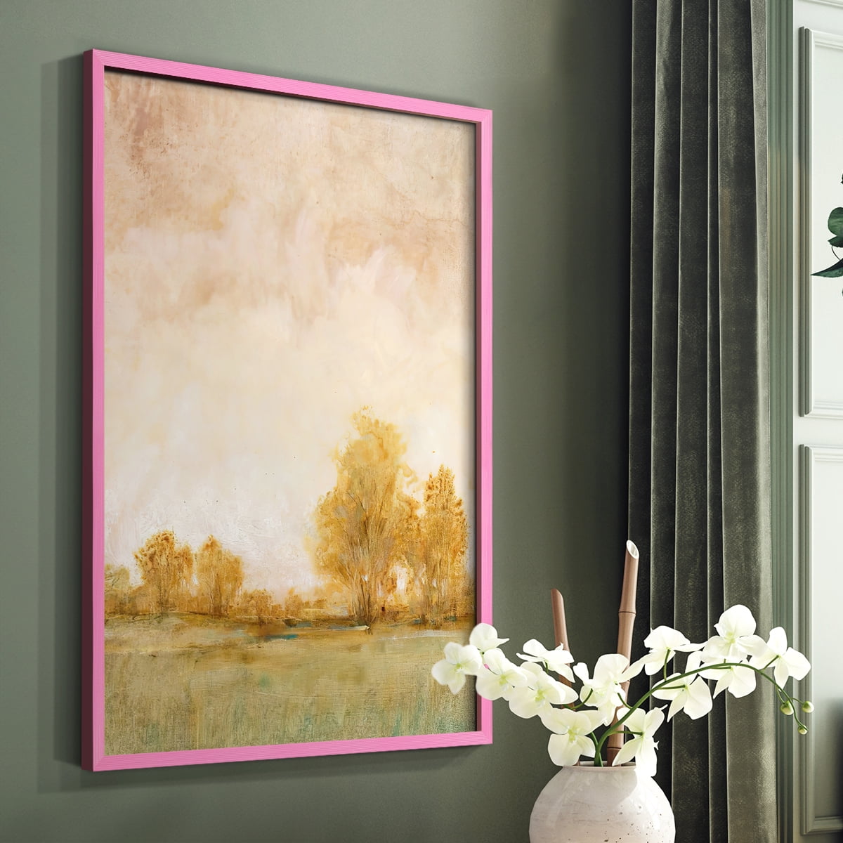 Carefree Day I Framed Print in Pink Solid Wood Framed Print No Nail Hanging