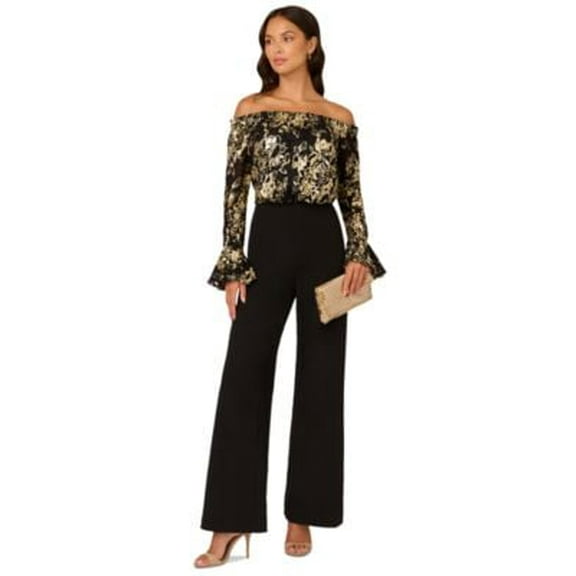 Adrianna Papell womens  Lace & Crepe Jumpsuit, 2, Black