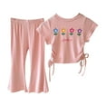 thumbnail image 2 of HAYIMI Kids Girls Outfit Sets Toddler Casual Everyday Wear Round Neck Cartoon Printed Tops And Bottom Comfy Play Clothes Leisure Child Clothes Sets, 2 of 3