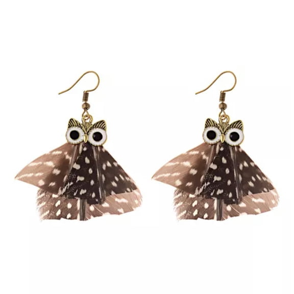 EOEMY 2023 Women Feather Owl Tassel Hook Earrings Long Dangle Wedding Bride Jewelry-2#