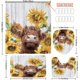 thumbnail image 4 of 1pc/4pcs Sunflower & Cow Pattern Bath Rugs and Shower Curtain Set - Waterproof, Non-Slip, U-Shaped Toilet Mat, Toilet Cover, and Bathroom Accessories - Home Decor, 4 of 5