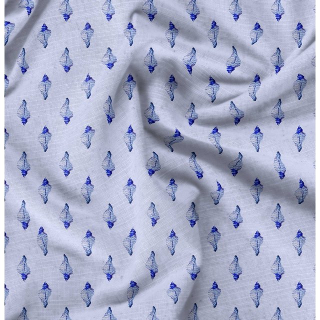 Soimoi Blue Georgette Viscose Fabric Shells Ocean Printed Fabric 1 Yard 42 Inch Wide
