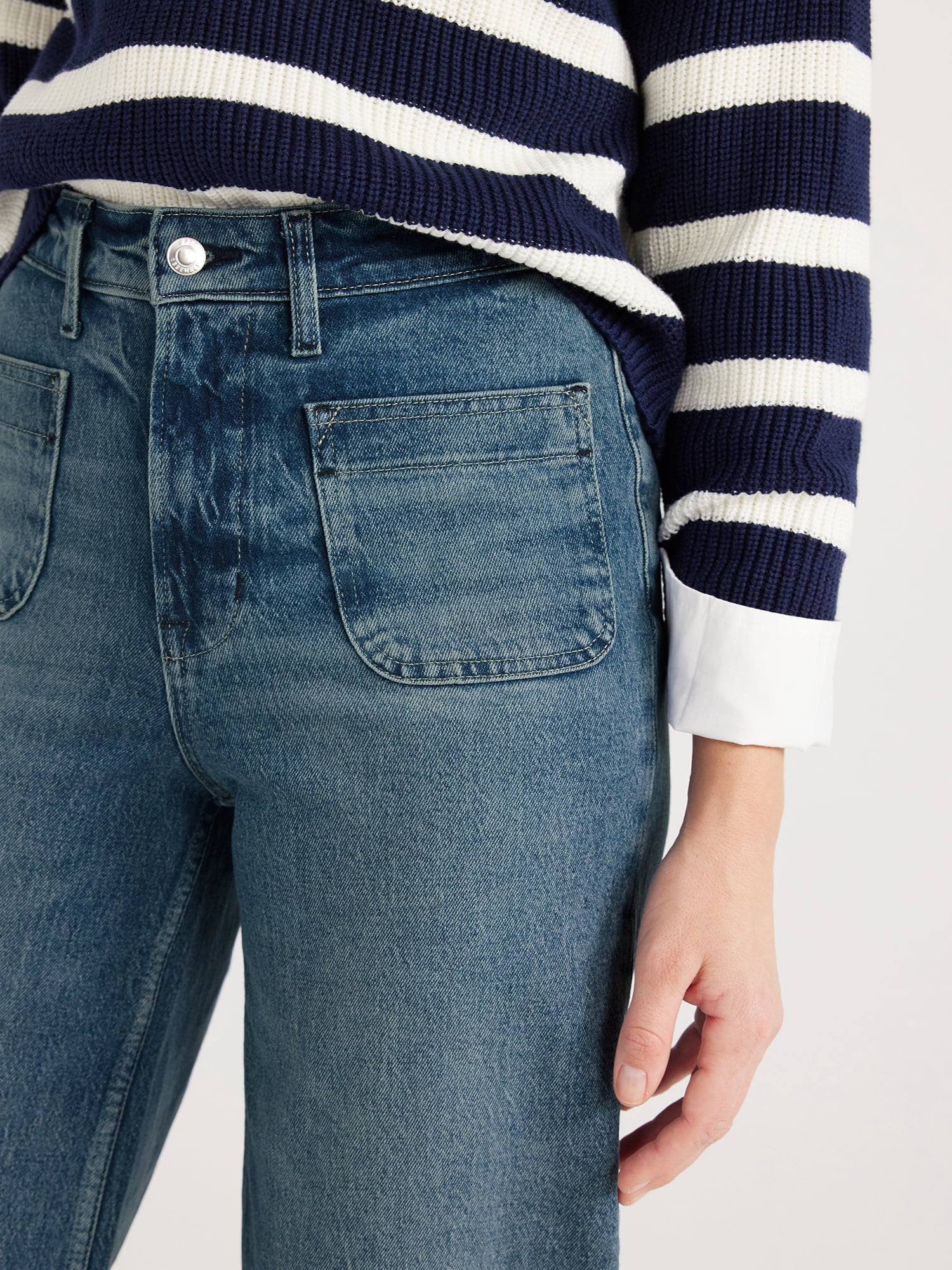 Free Assembly Women's and Women's Plus Wide Leg Jeans with Patch Pockets, 30", 32", and 34" Inseams, Sizes 0-26W