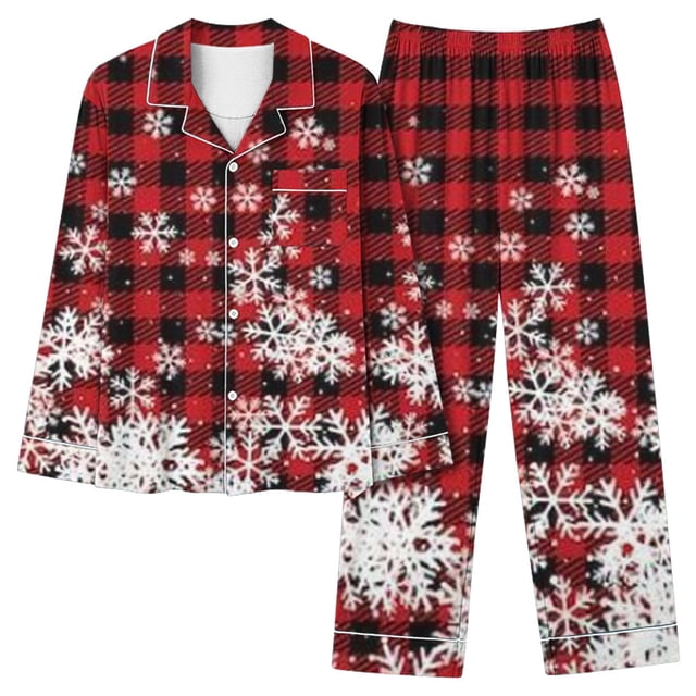 TIMIFIS Pyjamas de Noël pour Femmes - Ensembles de Pyjama pour Femmes 2 Pcs - Mode Décontractée à Carreaux, Haut à Manches Longues Boutonné et Pantalon, Ensembles de Pyjamas