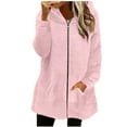 thumbnail image 2 of EOYWHK Fuzzy Fleece Jackets for Women Long Cardigan Full Zipper Warm Plush Cozy Overcoats with Hood Pockets, 2 of 6