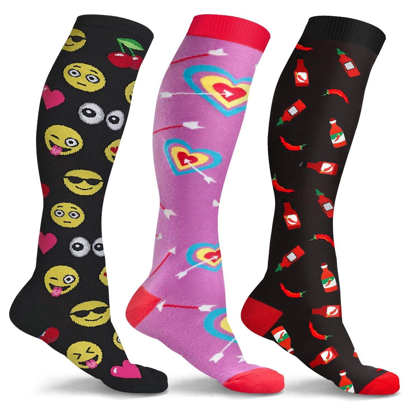 3-Pairs: DCF Unisex Fun and Patterned Knee-High Compression Socks ...