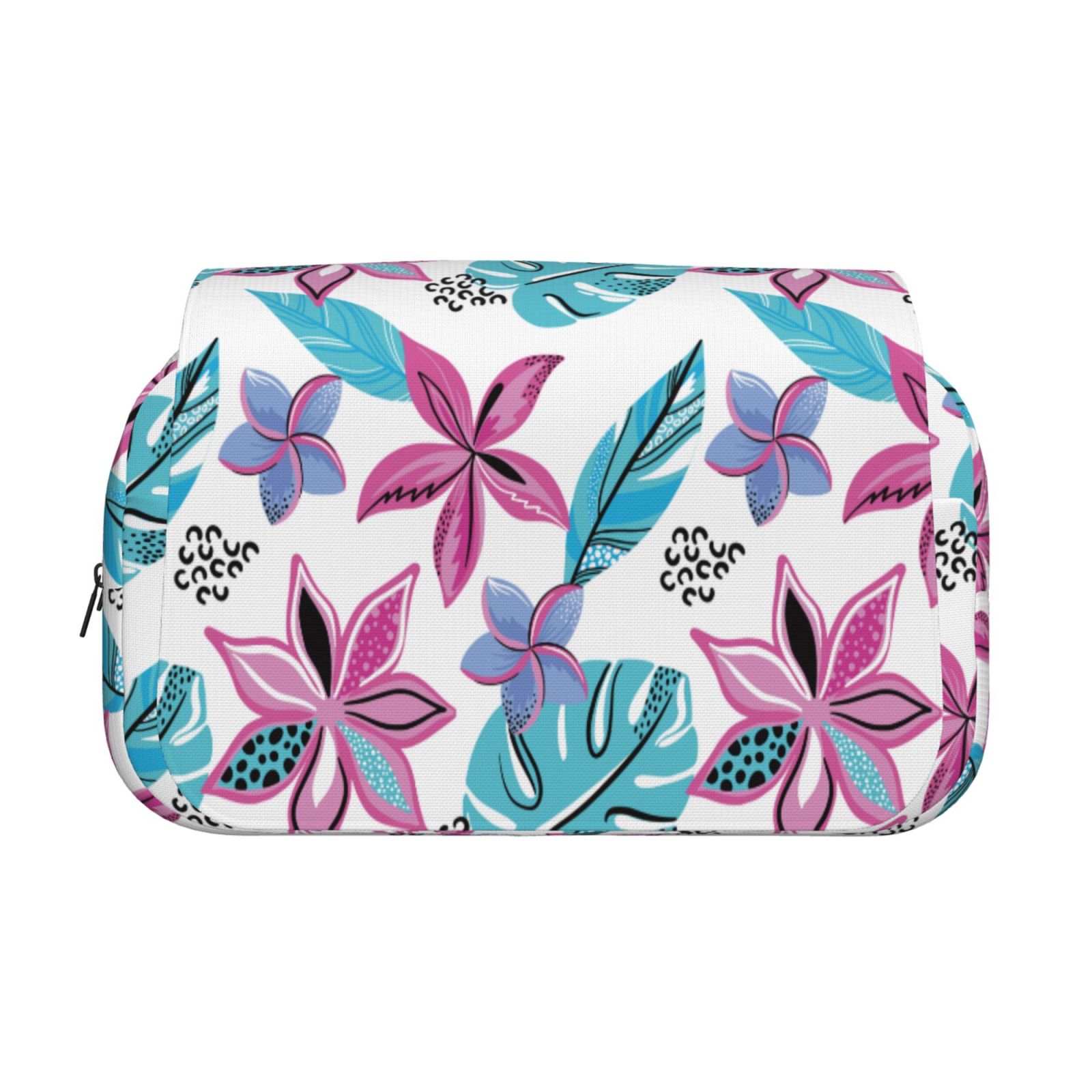 Rateoe Hawaiian Style Pattern Double Clamshell Pen Case, Storage Organizer with Two Zipper Compartments– Holds Up to 50 Pencils & Pens