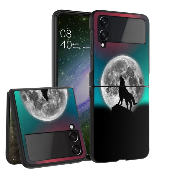 ANJ  Hard Protective Printed Case Cover Compatible with Samsung Galaxy Z Flip 4 - Full Moon Howling 2