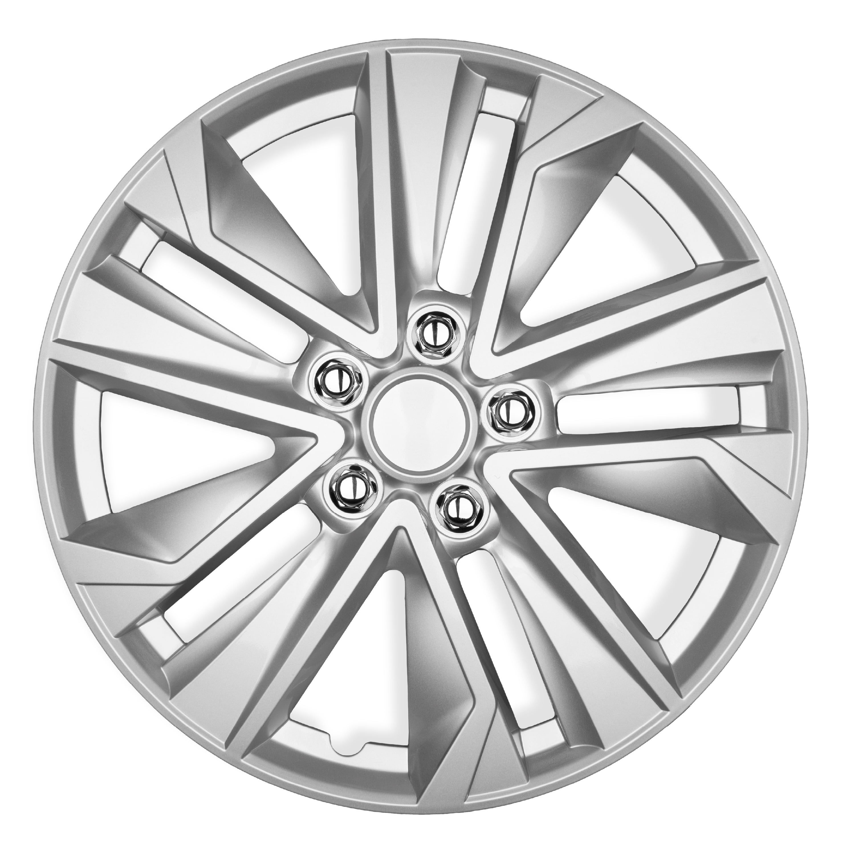 BDK 16 Inch Hubcaps Set of 4 – OEM Replacement Snap-On Wheel Rim Covers - Universal Fit Car Wheel Cover for Cars, Trucks, SUV, Vans Durable ABS Silver 10-Spoke Hub-Cap Car Accessories Exterior