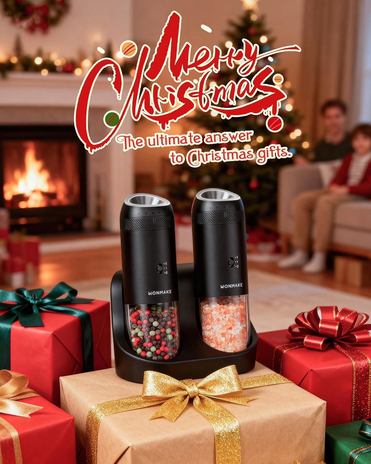 WONMAKE Gravity Electric Salt and Pepper Grinder Set with Charging Base, rechargeable salt  grinder