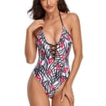 thumbnail image 1 of Traje de baño de una pieza con cuello halter y diseño cruzado sin espalda, color rosa, listo para el verano, talla M, 1 of 6
