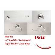 Bathroom Accessory Set Stainless Steel 24" Towel Bar Hook Toilet Paper Holder Towel Ring Robe Hook