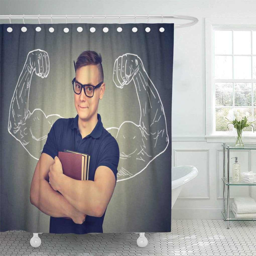 SUTTOM Awkward White Ambition Strong Nerd Man Books Arms Bore Shower