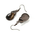 thumbnail image 2 of Natural Tiger Eye Teardrop Dangle Earrings Red Copper Plated Brass Earrings for Women 48x15mm, 2 of 2