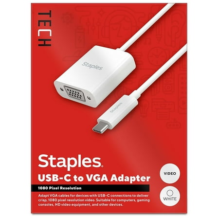 Staples TECH USB-C to VGA Audio/Video Adapter Male to Female White (ST62367)