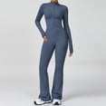 thumbnail image 5 of QHFBli Women Long Sleeve Flared Jumpsuit Zip Up Romper One Piece Full Bodysuits Yoga Unitard Wide Leg Catsuit, 5 of 5