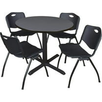 HomeStock Asian Allure 42" Round Breakroom Table- Grey & 4 'M' Stack Chairs- Black, Ideal Table and Chair Set for Cafeterias, Dining, and Office Spaces