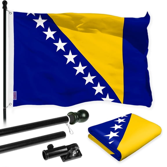 G128 Combo Pack: 6 Ft Tangle Free Spinning Flagpole (Black) & Bosnia and Herzegovina Flag 3x5 Ft Printed 150D Polyester, Brass Grommets (Flag Included) Aluminum Flag Pole