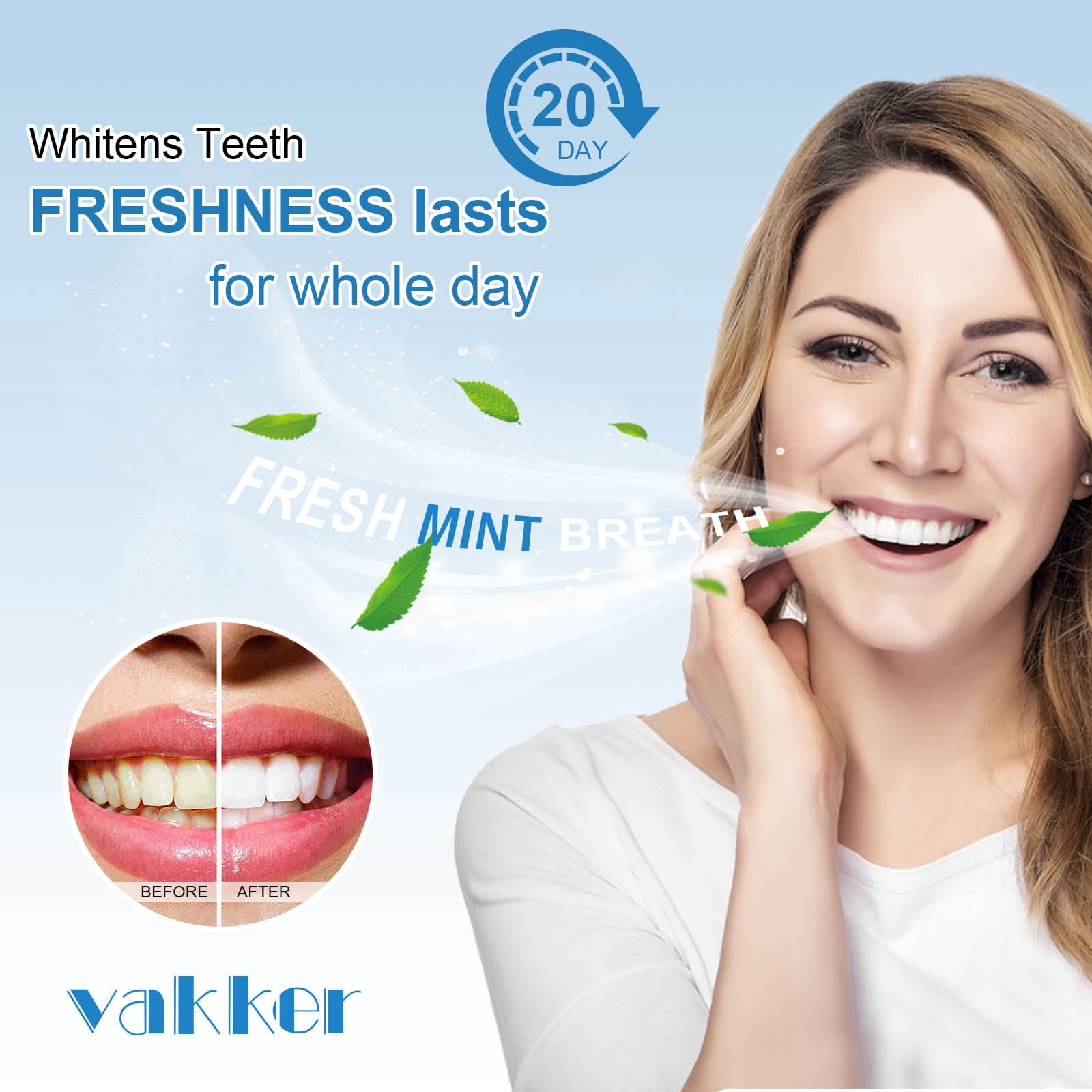 Vakker Teeth Whitening Powder fot Teeth Whitening Toothpaste, Fluoride Free & Non-Sensitive, Enamel Safe Tooth Stain Remover, Fresh Mint, 5.5 oz, 5 Packs