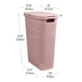 thumbnail image 4 of Mind Reader 40L Slim Laundry Hamper, Clothes Basket, Lid, Wicker Design, Plastic, 18"L x 10.4"W x 23.5"H, Pink, 4 of 8