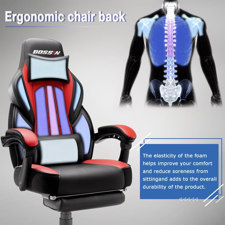 BOSSIN Big and Tall Gaming Chair, Massage, Footrest photo 4