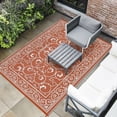 thumbnail image 5 of HIWEAVER 8' x 10' Orange Outdoor Rug PP Plastic Straw Woven Waterproof Patio Rug with Border Portable Outside Carpet for Balcony Deck Picnic Garden Decor, 5 of 7