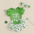 thumbnail image 2 of CAICJ98 Baby Toddler Girl Clothes Summer Outfit Romper Sets Ruffle Short Sleeve Top + Shorts + Bow Hairband 3Pcs Set Green,0-3 Months, 2 of 6