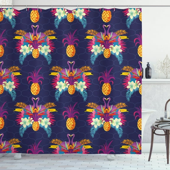 Ambesonne Exotic Shower Curtain, Vivid Flowers Pineapples, 69"Wx75"L, Multicolor
