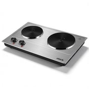 Coklai 1800W Portable Double Burner Hot Plate, Stainless Steel Countertop Electric Cooktop with Dual Cast Iron Heating Plates, Easy to Clean, 24-month warranty