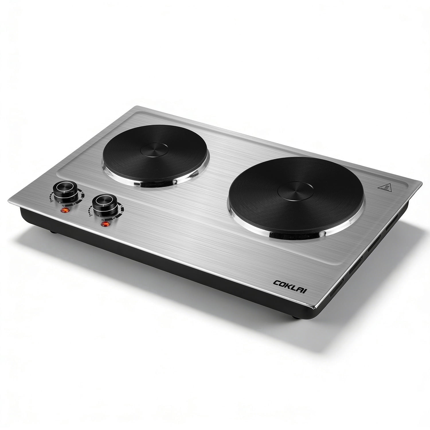 Coklai 1800W Portable Double Burner Hot Plate, Stainless Steel Countertop Electric Cooktop with Dual Cast Iron Heating Plates, Easy to Clean, 24-month warranty