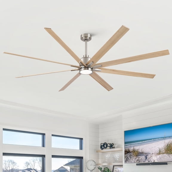 Wellspeed 84 in. Solid Wood Ceiling Fan, Industrial, Indoor Room/Outdoor, Large Brushed Nickel, with 8 Blades