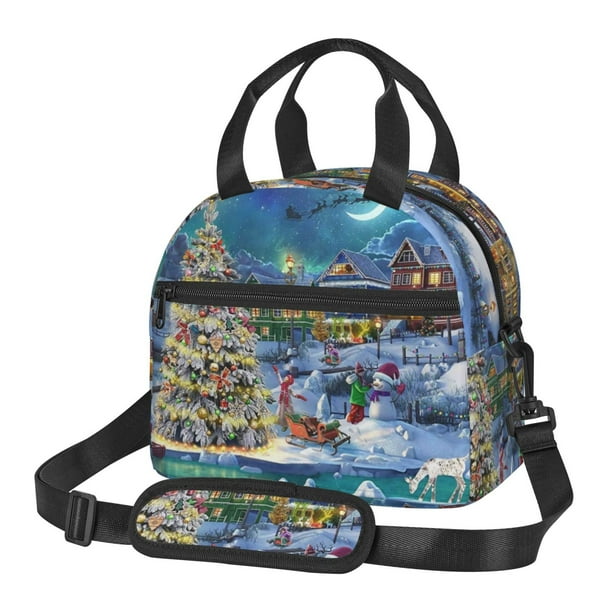 Fotbe Christmas Tree Bolsa de Almuerzo con Estampado, Lonchera Aislada, Contenedores de Comida Reutilizables Tipo Cooler a Prueba de Fugas