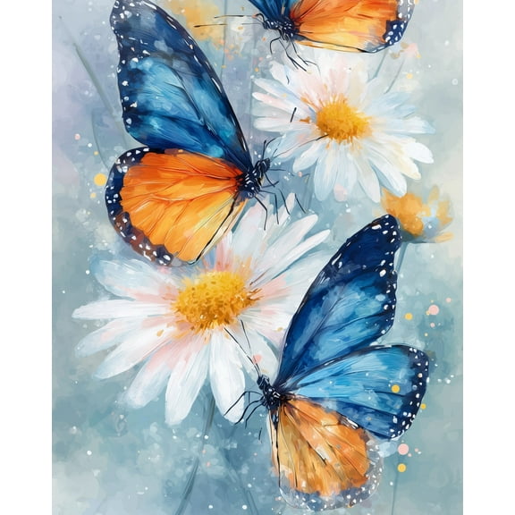 Paint by Numbers for Adults Kids Beginner Blue Butterfly on Daisy DIY Acrylic Painting by Numbers Kits with Brushes Acrylic Pigment Home Decoration Gifts 16 x 20 inch
