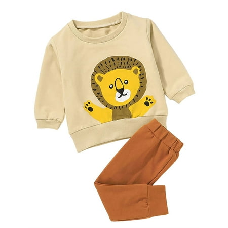 

Opperiaya 2PCS Toddler Baby Girl Outfit Sweatshirt Long Sleeve Lion Print Tops Pants Set